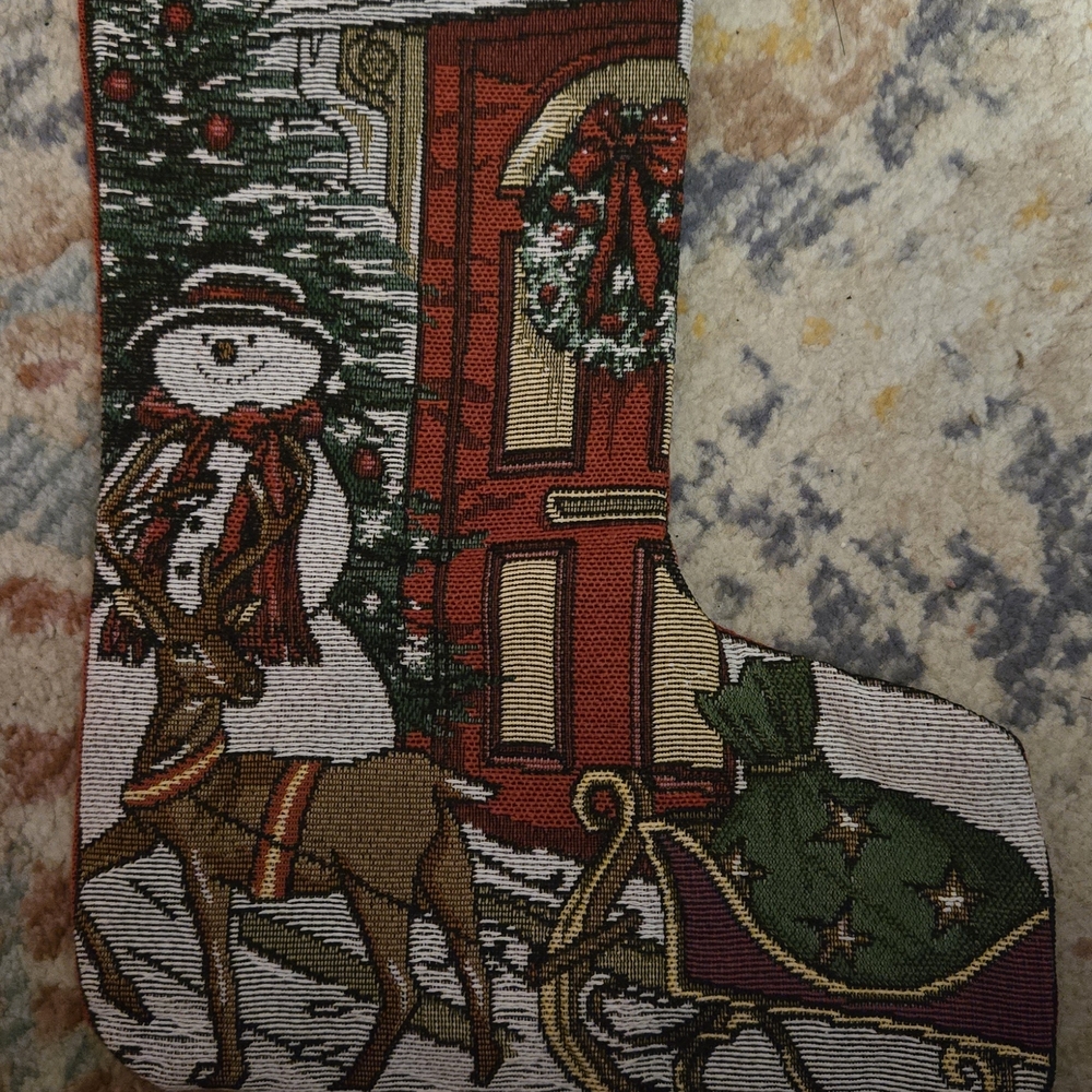 Festive Holiday Stocking with Snowman and Reindeer